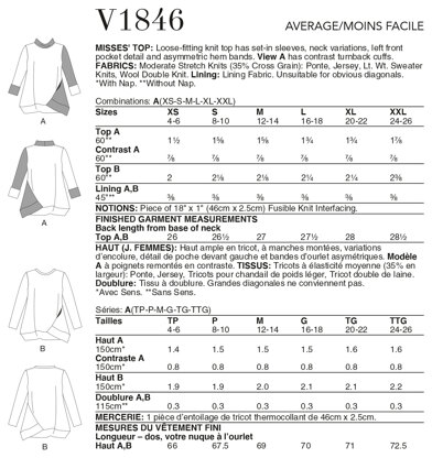 Vogue Misses' Top V1846 - Sewing Pattern