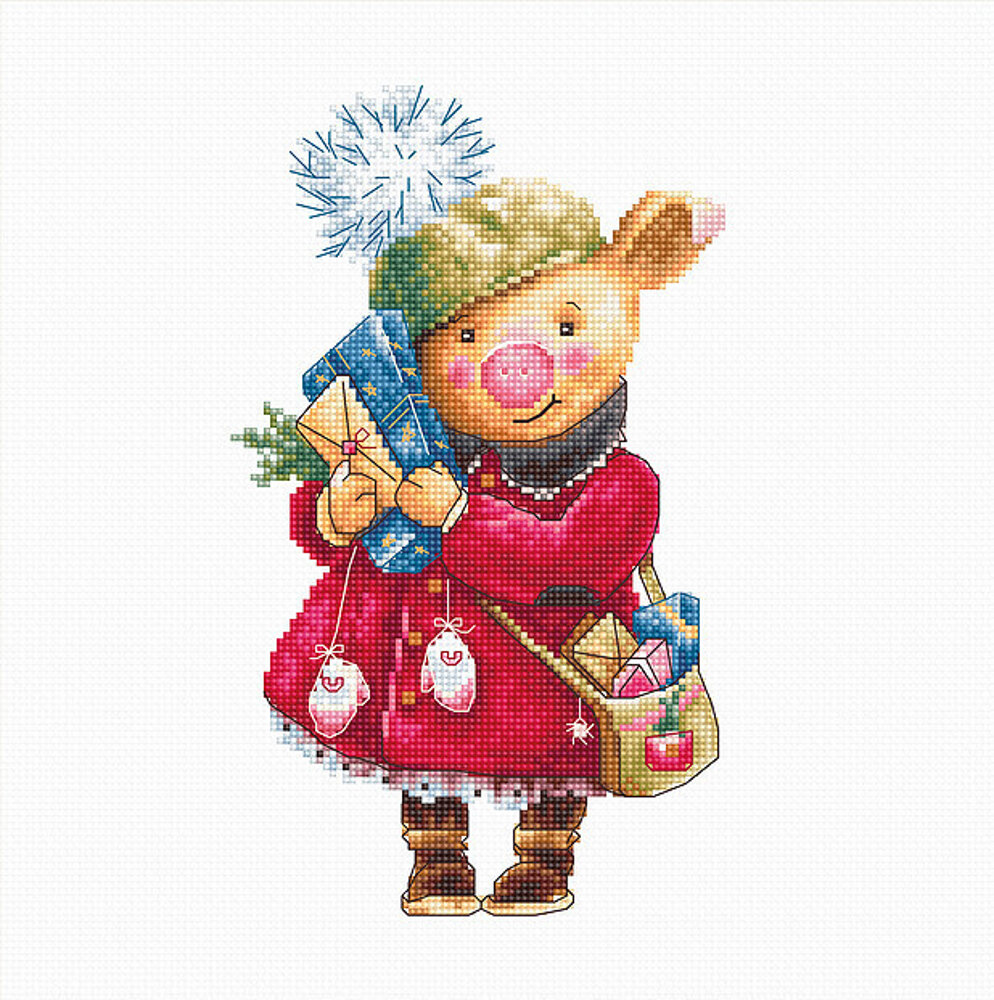 Luca-S Christmas Pig Cross Stitch Kit - 12cm x 20cm