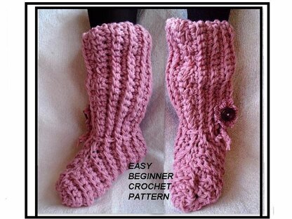 PINK CROCHET SLOUCHY SLIPPERS