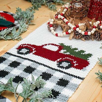 Red Christmas Truck Table Runner