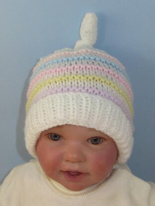 Baby Candy Stripe Topknot Beanie Hat