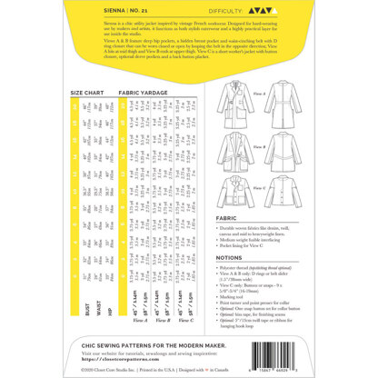 Closet Core Patterns Sienna Maker Jacket CCP21 - Sewing Pattern