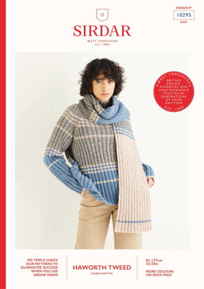 Sirdar 10295 Striped Sweater & Scarf in Haworth Tweed PDF