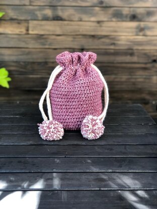 Drawstring Pom Pom Bag