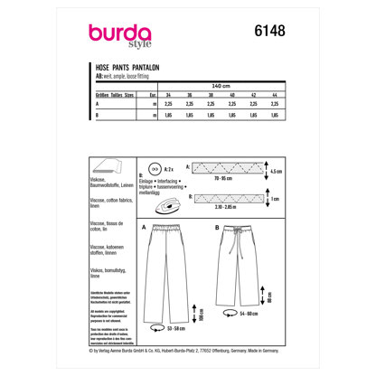 Burda Style Misses' Trousers and Pants B6148 - Paper Pattern, Size 8-18