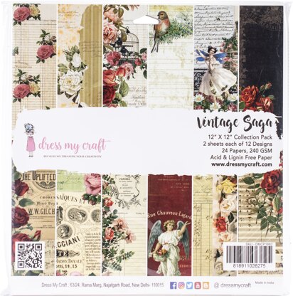 Dress My Crafts Single-Sided Paper Pad 12"X12" 24/Pkg - Vintage Saga, 12 Designs/2 Each
