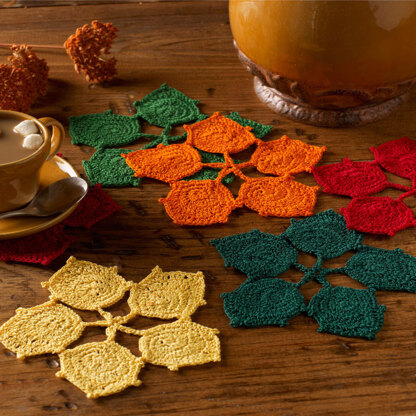 Dancing Leaves Coasters in Aunt Lydia's Classic Crochet Thread Size 10 Solids - LC3430
