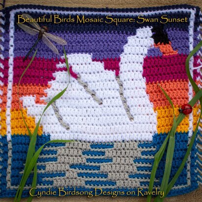 Beautiful Birds Mosaic square - Swan Sunset