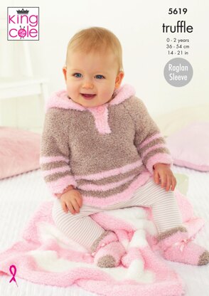 Pram Blanket, Cardigan, Hooded Top, Hat & Socks in King Cole Truffle DK - 5619 - Downloadable PDF