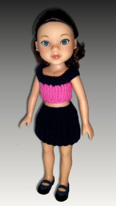 Ribbed Skirt and Crop Top for 14 inch dolls, Hearts for Hearts