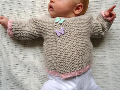 Easy asymmetric baby cardigan one piece knit in DK