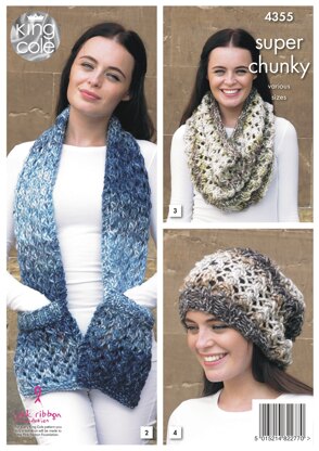 Hooded Scarf, Scarf, Snood, Slouchy Hat and Hand Warmer in King Cole Super Chunky - 4355 - Downloadable PDF