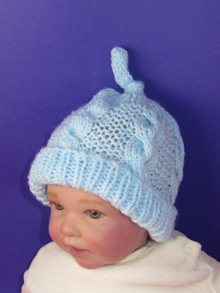 Baby Simple Cable Stitch Topknot Beanie Hat