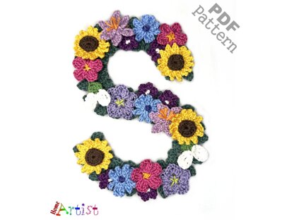 Floral letter S crochet applique pattern