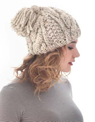 Cabled Tassel Hat in Lion Brand Wool-Ease Thick & Quick - L40181