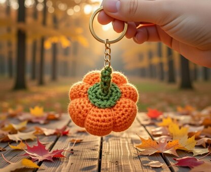 Pumpkin Keychain Crochet Pattern (PDF + Video Tutorial) – Beginner