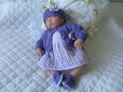 Knitting pattern Dolls 17-22", 0-3 Month Baby, Dress, Cardigan, Hat and Shoes