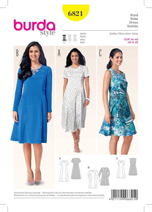 Burda Dresses Sewing Pattern B6821 - Paper Pattern, Size 8-20