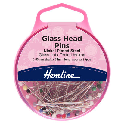 Hemline Pins: Glass Head: 34mm: Nickel: 95 Pieces