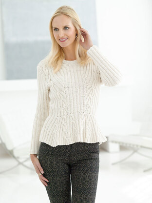 Cable Peplum Pullover in Lion Brand Kitchen Cotton - L32208