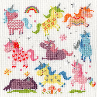 Bothy Threads Slightly Dotty Unicorns Cross Stitch Kit - 26cm x 26cm