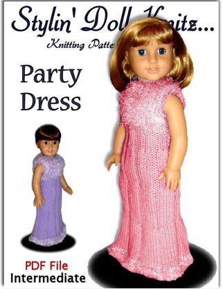 Doll clothes knitting pattern. Fits American Girl Doll. PDF, Party Dress, 016