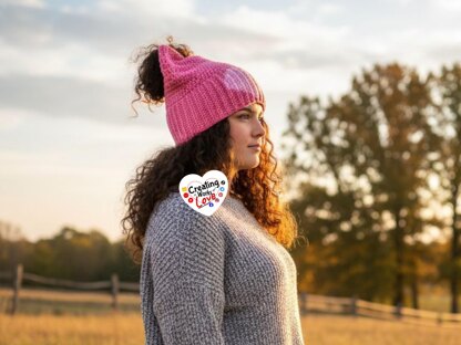 Messy Bun Cat Hat with Heart