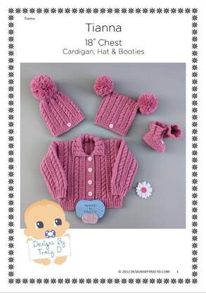 Tianna Baby Cardigan, hat and booties 18" chest size