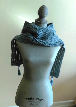 Frosty Hooded Scarf with Tassel