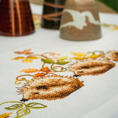 Vervaco Hedgehogs And Autumn Leaves Tablecloth Embroidery Kit - 80 x 80 cm