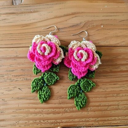 Crochet 3 d flower earrings