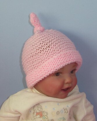 Baby Simple Garter StitchTopknot Beanie Hat
