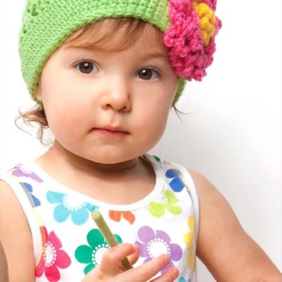 Floral Hat in Red Heart Kids - CTMay11-58