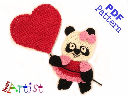 Panda girl crochet applique pattern