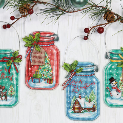 Dimensions Christmas Jar Ornaments Cross Stitch Kit - 7.5 inches