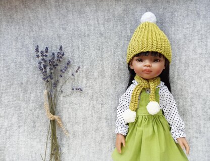 Pompon hat and scarf for Paola Reina doll