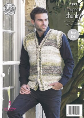 Waistcoat & Round Neck Sweater in King Cole Super Chunky - 4293 - Downloadable PDF
