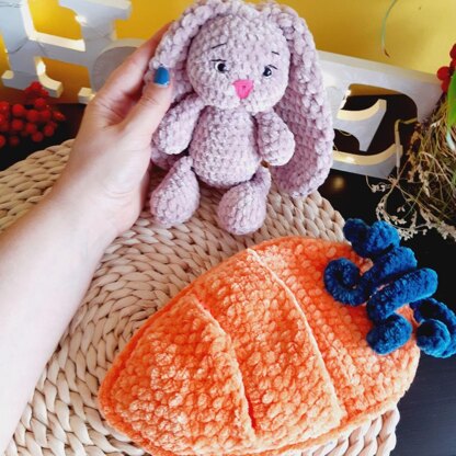 Crochet bunny baby in a backpack, Amigurumi rabbit pattern Toy