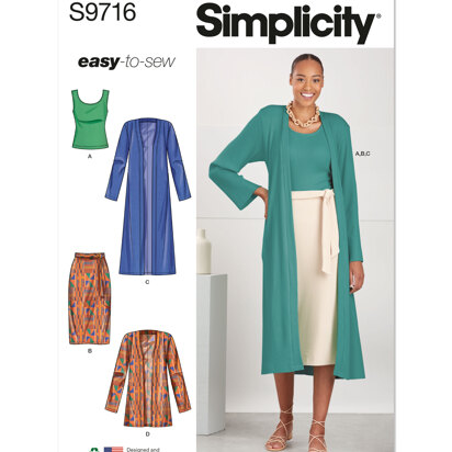 Simplicity Misses' Knit Top, Cardigan and Skirt S9716 - Sewing Pattern