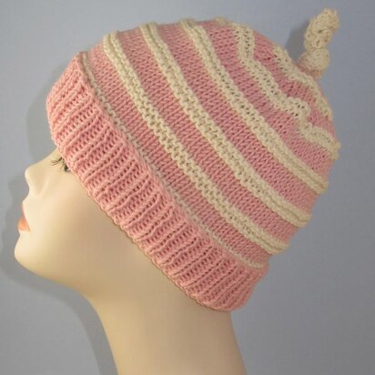 Stripe Topknot Beanie Hat