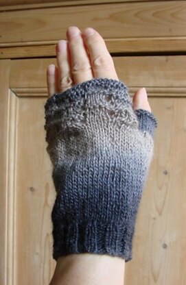 Plain fingerless mitts with top lacy panel