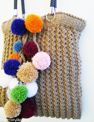 Large tote with colorful pom poms