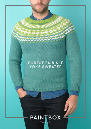 Forest Pullover mit Fair-Isle Rundpasse - Kostenlose Strickanleitung Herrenpullover in Paintbox Yarns Wool Mix Aran