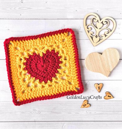 Heart Granny Square Crochet Pattern - GoldenLucyCrafts