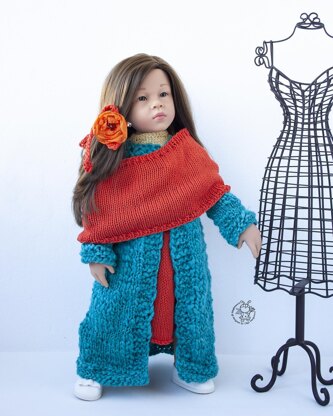 Outfit Orange and Turquoise for 18in doll  knitting flat