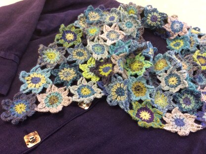 Bluey-green crochet motif scarf