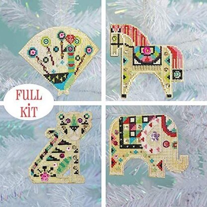 Satsuma Street Shiny Little Zoo Christmas Ornaments Cross Stitch Kit