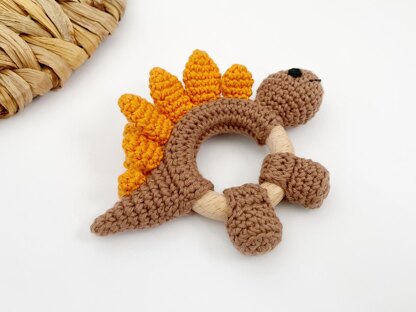 Dinosaur baby rattle teether toy crochet pattern