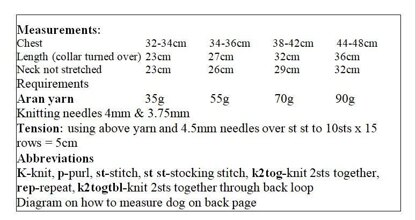 Knitting Pattern for Plain Dogs Coat, 4 Sizes Included, Aran Yarn, Sizes are X Small, Small, Medium and Large, Dog Sweater Aran Yarn Knitting Pattern, KP606