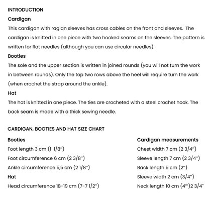 Cardigan + Booties + Hat for 7"/18 cm Waldorf Doll